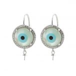 Devils Eye Design Earring Mounting Round Zircon 925 Silver Ear Hooks with DIY Pearl Base