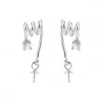 Simple 925 Sterling Silver Semi Mount DIY Making Pearl Drop Earrings Setting