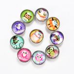 Chunk Snap Buttons Round Cute Owls Pattern Glass Interchangeable Snap Button Jewelry