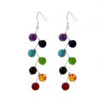 Rainbow Chakra Stones Long Dangle Earrings 925 Sterling Silver Hook