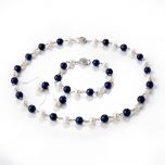 Female Fashion Freshwater Pearl and Lapis Lazuli Necklace Bracelet Earring Jewelry Set