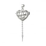 925 Sterling Silver Love Wish Pearl Locket Pendant Hollow Heart Stylish Design Cage with Dangle Key