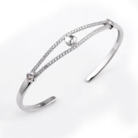 Simple Design Shiny Cuff Bangle Cubic Zirconia 925 Silver Jewelry Findings for DIY