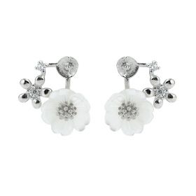 Plum blossom Shape Flower Stud Earrings 925 Sterling Silver Findings with White Shell 