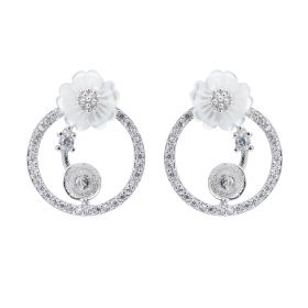  Round Circle Zircon 925 Sterling Silver Earring Settings White Shell Flower