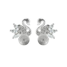 Swan Zircon 925 Sterling Silver Stud Earrings Findings/Mounting/Setting