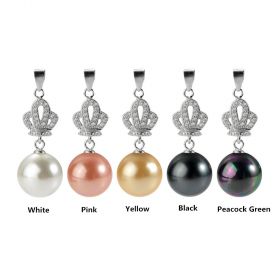 Elegant Crown Sterling Silver Rhinestone Shell Pearl Pendant