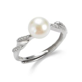 Solitaire Pearl Sterling Silver Rope Design Adjustable Ring for Women Gift