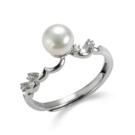 925 Sterling Silver Cultured Pearl Weave Adjustable Rings for Girls