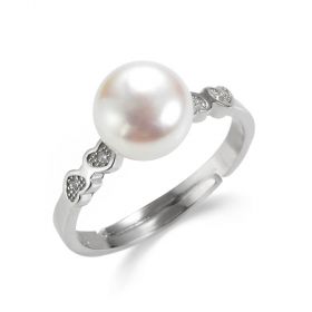 White Freshwater Pearl Sterling Silver Heart Wedding Rings for Women