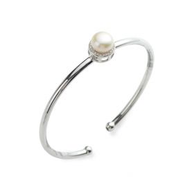 925 Sterling Silver Cuff Bangle White Pearl 8.5-9mm 9SB39