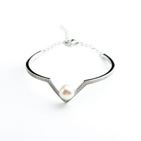 V shaped Freshwater Pearl 925 Sterling Silver Bangle Bracelet for Women