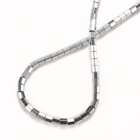 Electroplate Non-magnetic Hematite Bead Strands Cylinder Silver Color 3mm 16"