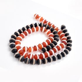 15" Strand Red/Black Agate Dzi Gemstone Beads Matte Carnelian Tibetan Beads with One White Stripe