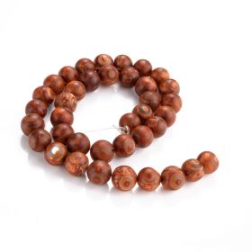 Buddhism Gemstone Round Matte Beads Tibetan DZI Brown Agate Beads Jewelry Making Supplies 15"