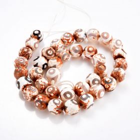 Retro Style Tebitan Agate Beads Faceted Round Eye Pattern for Beading Jewelry 15"