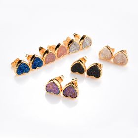 Shimmer Agate Druzy Stud Earrings Tiny Gemstone Drusy Gold Plated Brass Heart Earring