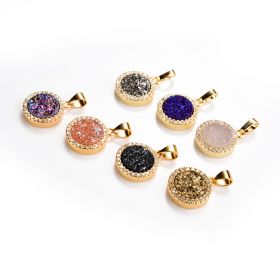 Shiny Druzy Agate Round Pendant Charms with Gold Plated Edges and Bail