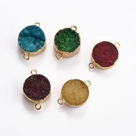 Mixed Gold Plated Flat Round Druzy Agate Links Pendant Connector for Jewelry Making Beads