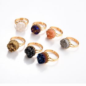 Mixed Color Agate Druzy Stone Adjustable Gold Plated Finger Rings Jewelry