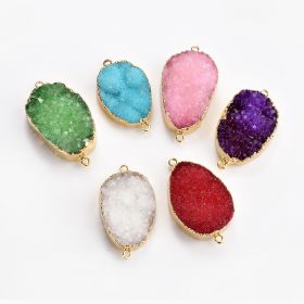 Free Form Druzy Agate Links Jewelry Connector with Gold Plated Brass Framing and Loops