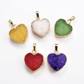 Elegant Heart Shape Agate Druzy Heart Pendant Gold Electroplated Edge and Bail