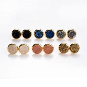 Round Druzy Agate Stud Earrings Gold Plated Copper Women Girls Jewelry