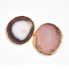 Gold Edged Agate Silce Drinks Coaster Geode Stones Jewelry Making Craft