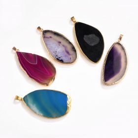 Random Color Irregular Agate Stone Slice Charms Pendants DIY Fit for Necklaces