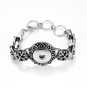 Flower Design Snap Bracelet Bangle Antique Silver Tone Fits 18-20mm Snap Charms