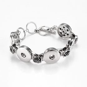 Alloy Toggle Clasp Snap Charm Bracelet Rose Flower Style for 5 Snap Buttons 18mm 19mm