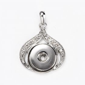 Alloy Snap Button Heart Oval Charm Pendant with Rhinestone for DIY Jewelry Supplies