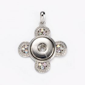 Alloy Snap Button Round Cross with Rhinestone Charm Pendant For DIY Jewelry