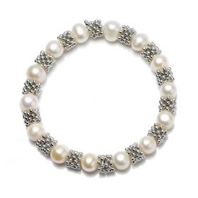 8-9mm Potato White Freshwater Pearl Stretch Bracelet Antique