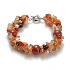 14mm Round Red Agate Freeform White Pearl Bracelet