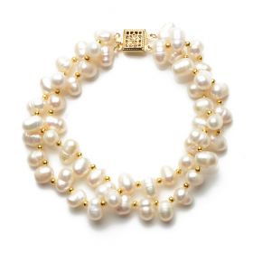 6-7mm White Pearls with Golden Alloy Beads Bracelet