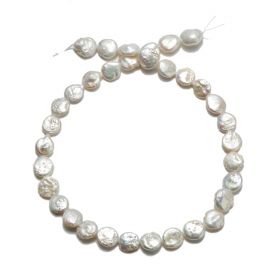 12mm Coin White Freshwater Cultured Pearl Loose Pearls Strand CFP01