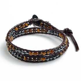 Tiger Eye Beads Mix Faceted Hematite Beads Leather 2 Wrap Bracelet for Women Collection