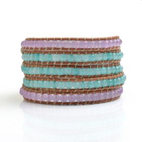 Handmade Popular Light Blue and Purple Malaysia Jade Leather 5 Wrap Bracelet