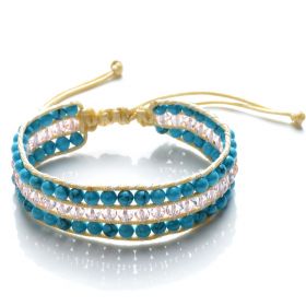 Turquoise and Pink Crystal Beaded 3 Row Wrap Bracelet Handmade Fashion Women Jewelry