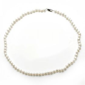 5-6mm White Potato Freshwater Pearl Necklace 925 Silver Clasp