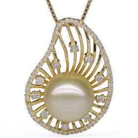 Light Golden Round 12-13mm A+ South Sea Pearl Pendant with 925 Sterling Silver Necklace Chain EP5034