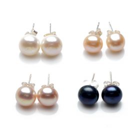 Simple Fashion 8.5-9mm Bread Freshwater Pearl 925 Sterling Silver Stud Earrings