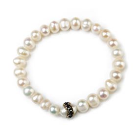 Simple Fashion Potato 7-8 mm White Pearl Clay Rhinestones Stretch Bracelet