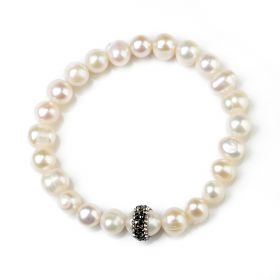 Potato 7-8mm Freshwater Pearl Clay Rhinestones Stretch Bracelet for Ladies Gift