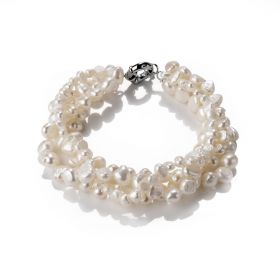 White Baroque Cultured Pearl Four Strand Chunky Bracelet