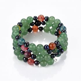 Multi Gemstone Black Pearl Beaded Bracelet on Memory Wire