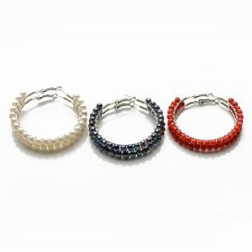 Hand Wired White Pearls(NO1), Black Pearls(NO2), Red Coral(NO3) Hoop Earrings