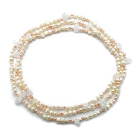 Nugget White and Pink Pearls Freeform Crack Crystal Necklace 60 Inch 