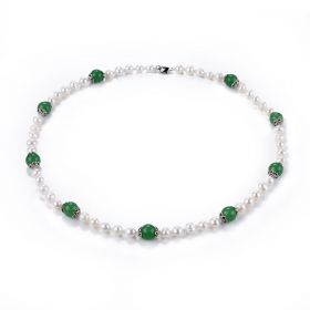 7-8mm White Freshwater Pearl and Aventurine Necklace 22 inch